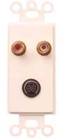 Wall Plate with one SVHS jack and 2 RCA jacks gold plated to 4 F type jacks for RG6 cable ivory
