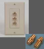 Wall Plate Decora style with 3 F jack to 3 F jack. Ivory