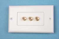 Wall Plate Decora style with 3 F jack to 3 F jack. Ivory
