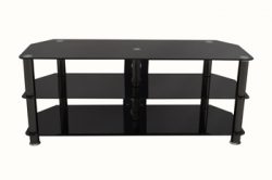 TV STAND with 3 Glass Shelves, black tinted. Designed for large TV screens, 150 cm x 39 cm x 50 cm