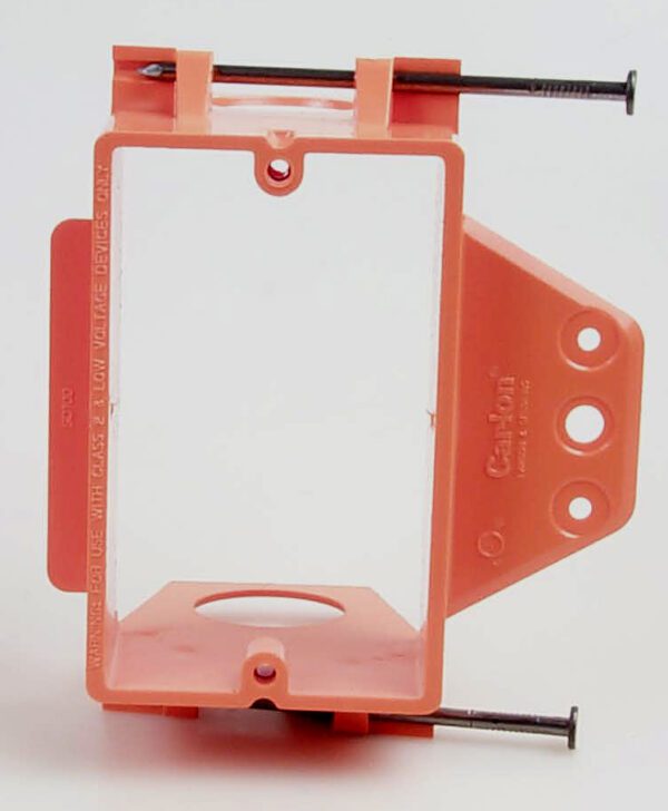 amx Wallmount plastic single gang mounting frame for wall plates and controls, to be nailed to wood studs