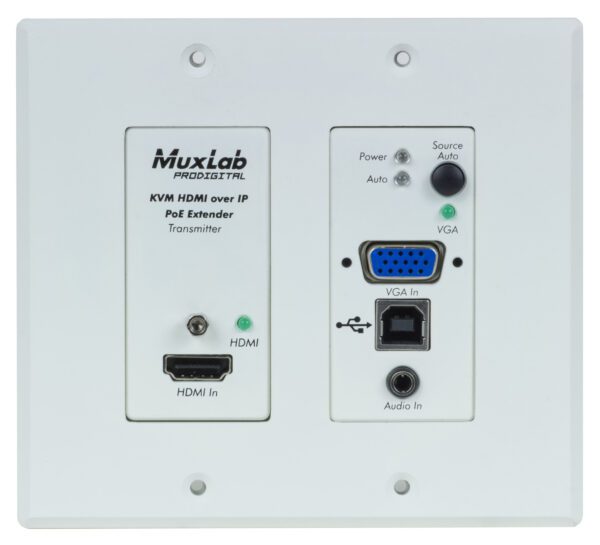 MUXLAB - HDMI/VGA/USB over IP PoE Wall Plate Transmitter, UHD-4K  (White)