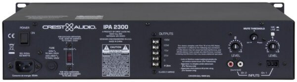 CREST - IPA-2300 300 W Class D Mixer Amplifier, 4-ohm, 25V, 70V and 100V outputs, 2 input, 2U rackmount - Image 4
