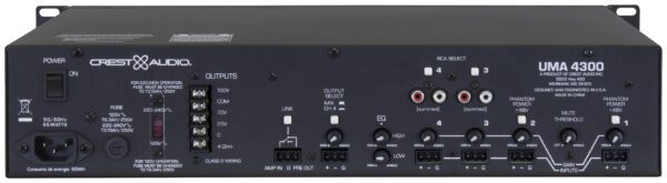 CREST - UMA-4300 300 W Class D Mixer Amplifier, 4-ohm, 25V, 70V and 100V outputs, 4 input, 2U rackmount - Image 4
