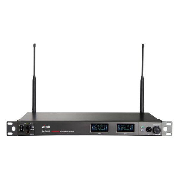 Mipro Récepteur numérique crypté à deux canaux, large bande de 64 MHz avec DANTE, deux émetteurs de poche + 2 MU-53L