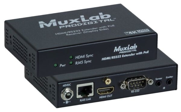 MUXLAB - HDMI / RS232 Receiver with PoE, HDBT, UHD-4K