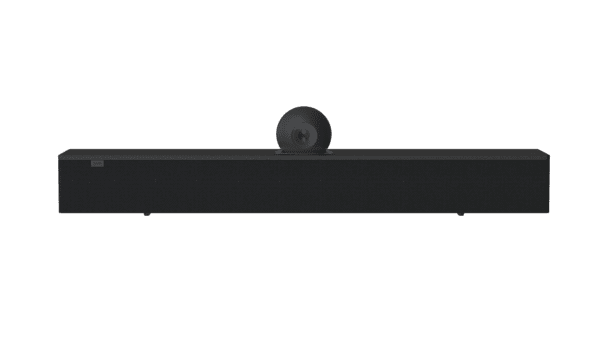 Acendo Vibe Conferencing Sound Bar with Camera (Black), featuring sound by JBL and a wide-angle camera. Features far-field microphones, and DSP algori