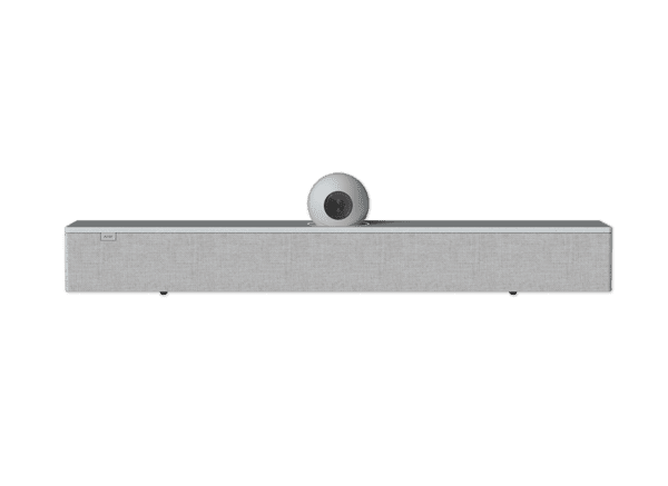 Acendo Vibe Conferencing Sound Bar with Camera (Grey), featuring sound by JBL and a wide-angle camera. Features far-field microphones, and DSP algorit
