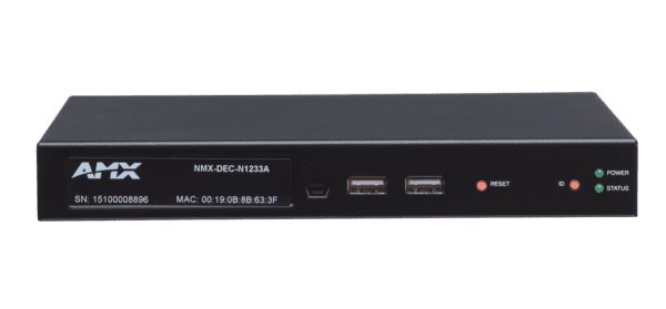 SVSI Stand-alone Minimal Compression Video over IP Decoder with one SFP fiber/RJ45 copper network port cage and one RJ45 (with PoE) port, IR, KVM-over