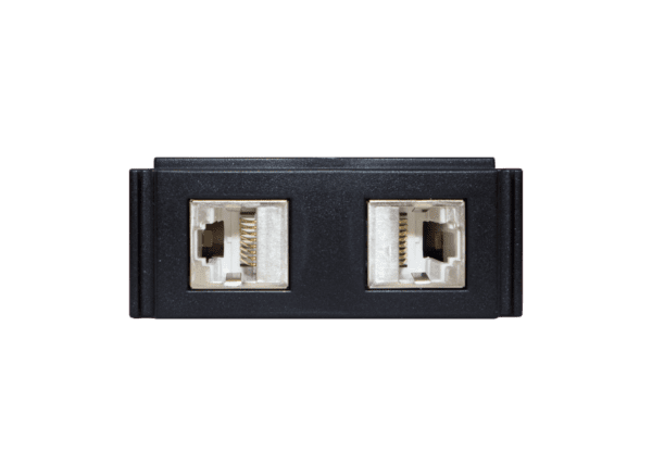 The HPX-N102-SRJ45 module provides two Shielded RJ-45 connections to the HydraPort 600, 900 or 1200. Due to the extended depth of this module it is no