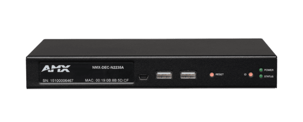SVSI Stand-alone JPEG2000 Decoder with ultra-low latency for 1080p/60hz, KVM control, one SFP fiber/RJ45 copper network port cage, and one RJ45 (with