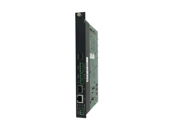 SVSI JPEG2000 Decoder Card with ultra-low latency for 1080p/60hz, KVM control, one SFP fiber/RJ45 copper network port cage, and one RJ45 (with PoE), I