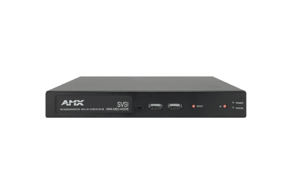 SVSI Stand-alone JPEG2000 Decoder with ultra-low latency for 1080p/60hz, KVM control, one SFP fiber/RJ45 copper network port cage, and one RJ45 (with
