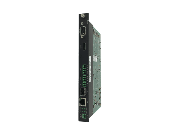 SVSI Minimal Compression Video over IP Decoder Card  with one SFP fiber/RJ45 copper network port cage and one RJ45 (with PoE) port, IR, KVM-over-IP ke