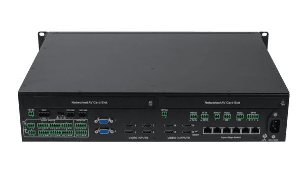 Networked AV Presentation Switcher with six local inputs (4 4K60 and 2 VGA), two outputs (HDMI, one scaled, on unscaled, each with mirrored HDMI port) - Image 2