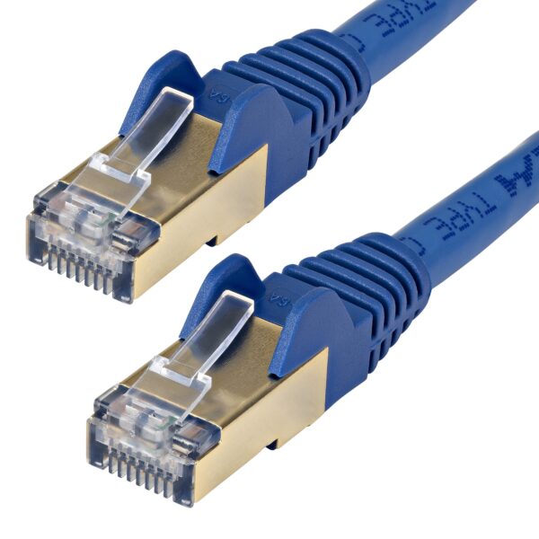 AMX - CAT6a Ethernet Cable - 10 Gigabit Shielded Snagless RJ45 100W PoE Patch Cord, Blue, 6'