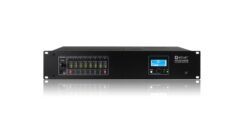 HUB1408 is a digital audio zoner with a global size of 14 input and 8 output analogue channels. Available inputs are 4 MIC/LINE and 2 ST LINE local in