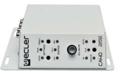 2 x 20 WRMS @ 4Ohm stereo amplifier with a tiny size but amazing remote control features: serial RS-232 port, IR receiver and 0-10 VDC remote port.