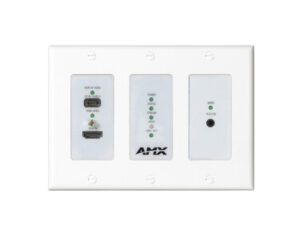 The AMX SVSI NMX-ENC-N2615D-WP is a cost-effective, powerfully robust, low latency, Dante AV-A, MWC 4K60 4:4:4 encoder wallplate.