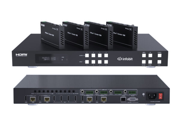 Infobit - iMATRIX H44H150 - Matrice de commutation HDMI 4K60, 4 IN 4 OUT, avec 150m HDBaseT.