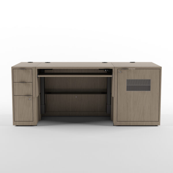 Height Adjustable Desk With 15 RU Cabinet & Drawer Unit