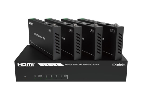Infobit - iSwitch 104 4K60 1x4 HDMI splitter, smart EDID, avec audio et 4x 150m HDBaseT Rx - Image 2