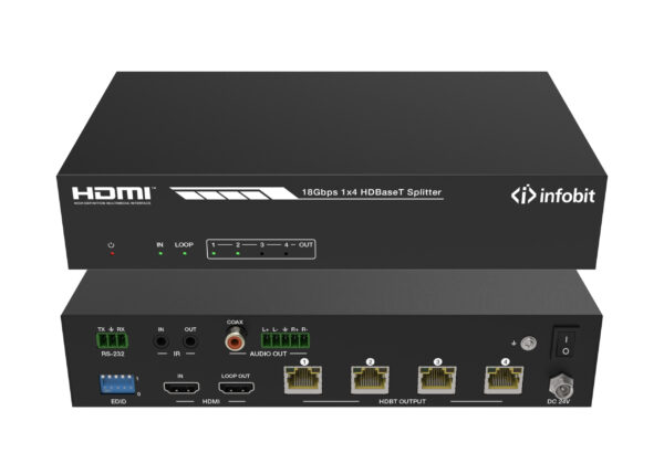 Infobit - iSwitch 104 4K60 1x4 HDMI splitter, smart EDID, avec audio et 4x 150m HDBaseT Rx - Image 3