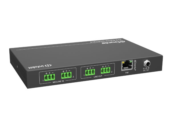 Infobit - iTRANS DP-BOX-22 Encodeur/Décodeur audio analogique Dante 2CH (TR) avec PoE, port Phoenix, AES67