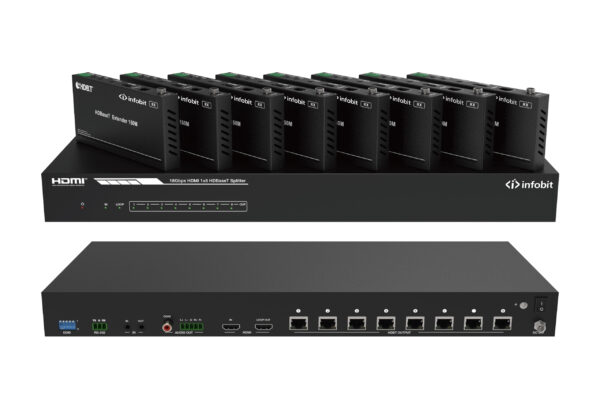 Infobit - iSwitch 108 4K60 1x8 HDMI splitter, smart EDID, avec audio et 8x 150m HDBaseT Rx