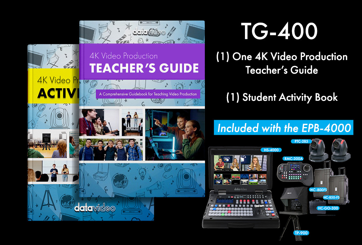 Datavideo - Version 4K du guide pédagogique pour la production vidéo, du cahier d'activités et de 8 vidéos tutorielles. Le guide pédagogique fournit d