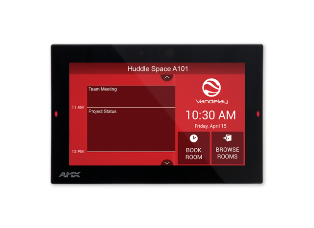 The ACB-2107 7” AMX Acendo Book Touch Panel is a standalone scheduling panel that integrates directly with room scheduling software like Microsoft Exc